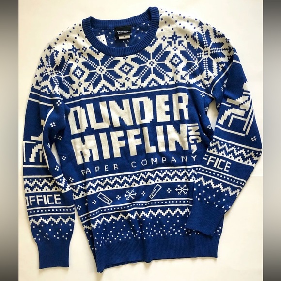 NEW The Office Sweater~Dunder Mifflin Ugly Christmas Sweater Men’s Small/Medium - Picture 1 of 8